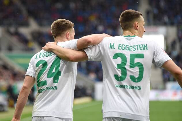 11 05 2019 xmeix Football 1 Bundesliga TSG 1899 Hoffenheim SV Werder Bremen emspor v l Jubel zum0 1 für Bremen by Johannes Eggestein SV Werder Bremen with Maximilian Eggestein SV Werder Bremen DFL regulations prohibit any use of photographs as image sequences and or quasi video Sinsheim prio:1