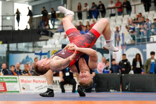German Championships in Wrestling 2019 Kaufbeuren, Germany 25 May 2019 German Championships in Greek-Roman Style 67kg Andrej Ginc red RSV Frankfurt Oder vs Witalis Lazovski blue SV Burghausen