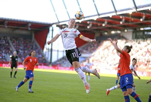 30 05 2019, Football Women National Team, Friendly match, Germany Chile, in the Continental Arena Regensburg, Alexandra Popp Germany climbs up to the header
