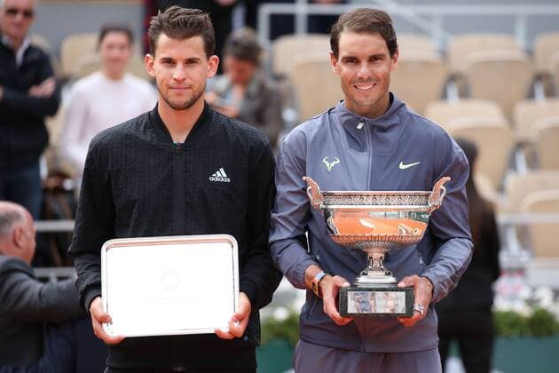 Dominic Thiem, AUT, and Rafael Nadal, ESP, after final of 2019 French Open at Roland Garros, Paris, 09 06 2019