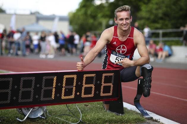 Integrative Sports Festival Leverkusen, 21 06 2019 New world record 10.66s over 100m Johannes Floors, TSV Bayer 04 Leverkusen T62 Integrative Sports Festival on 21 06 2019 at the Manforter Stadium in Leverkusen Germany xakx