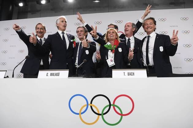 Sport Themen der Woche KW26 Photo LaPresse Fabio Ferrari June 24, 2019 Lausanne (Switzerland) news 134 a IOC session with the announcement of the city that will organize the Winter Olympic Games, Olympische Spiele, Olympia, OS 2026 In the pic:& xa0;The Milano-Cortina awards the Olympics in 2026. Malago , Georgetti, Sala, Zaia, Fontana, Ghedina, Binchedi, Copyright: xLaPresse FabioxFerrarix