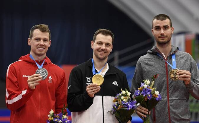 DK 20190626, Minsk, Belarus European Games Minsk 2019 Table tennis final mens rider Jonathan Groth, Denmark Denmark vs Timo Boll Germany Germany GER Timo Boll wins gold, Jonathan Groth wins soelv and Pucar Tomislav from Croatia wins bronze Photo Lars Moeller UK 20190626, Minsk, Belarus European Games Minsk 2019 Photo Lars Moeller, Minsk Belarus,  Copyright: ©LarsxMoeller LarsxMoellerx cop101 spdk20190626-202205-L