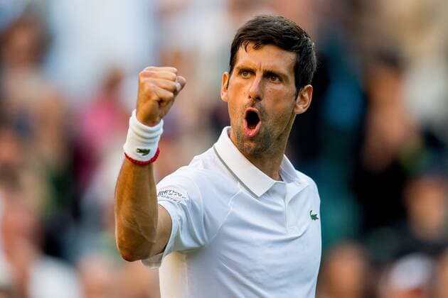 190703 Novak Djokovic of Serbia celebrates after winning the men s second round singles match during Wimbledon on July 3, 2019 in London Photo Vegard Wivestad Grott BILDBYRAN kod VG 170366 bbeng wimbledon wimbledon 2019 tennis day 3 dag 3 serbien jubel,  Copyright: VEGARDxWIVESTADxGRoTT BB190703ZW003