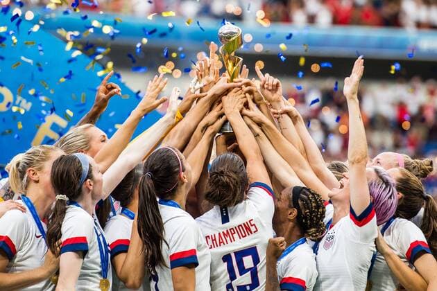 190707 Players of USA celebrates winning the FIFA Womens World Cup final between USA and Netherlands on July 7, 2019 in Lyon Photo Petter Arvidson Picture Agency Code PA 92316 bbeng soccer football soccer soccer lady women women france france world cup 2019 world championship world championship fifa women s world cup 2019 world cup USA netherlands netherlands final vm final celebration cheers,  Copyright: PETTERxARVIDSON BB190707PA166