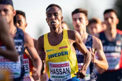 190713 Suldan Hassan of Sweden competes in mens 5000m final during day 3 of the under 23 European Championships on July 13, 2019 in Gävle, Sweden Photo Andreas Sandström BILDBYRAN bbeng athletics athletics em u23 athletics athletics european championship 2019 sweden,  Copyright: ANDREASxSANDSTRÖM BB190713AS064