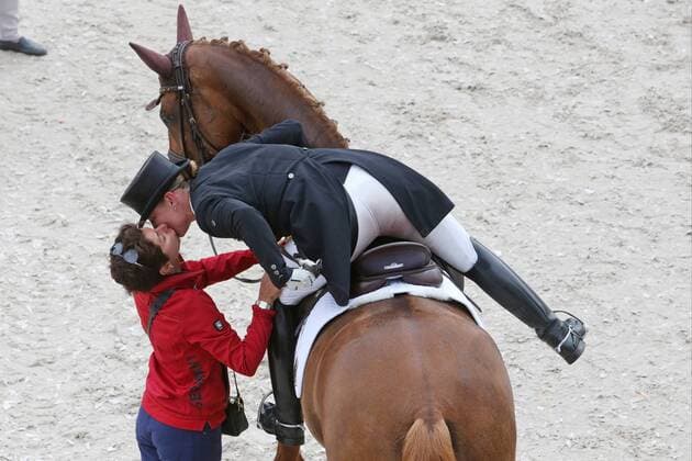 Winners kiss from national trainer dressage Monica Theodorescu GER to Isabell Werth GER with her horse Bella Rose 2 as last German starter occupies 1st place in the singles, team ranking 1st place, emotion, winners kiss, kiss , World Equestrian Festival, World Equestrian Festival, CHIO Aachen 2019, 12 21 07 2019, Aachener Soers, 18 07 2019