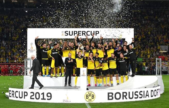 Dortmund, Germany 03 08 2019, Supercup, BV Borussia Dortmund FC Bayern Muenchen, Supercup Winner Borussia Dortmund Defodi 09 521 023747 Defodi-521 DFL regulations prohibit any use of photographs as image sequences and or quasi-video.
