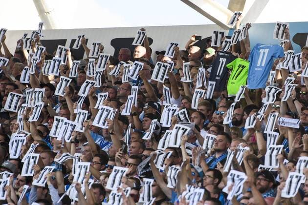 11 08 2019, xkvx, Soccer DFB Cup 1 Round, Chemnitzer FC Hamburger SV emspor, v l Protest for Daniel Frahn DFL DFL REGULATIONS PROHIBIT ANY USE OF PHOTOGRAPHS as IMAGE SEQUENCES and or QUASI VIDEO Chemnitz