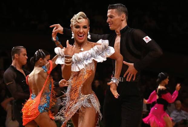 Stuttgart, Dancing GOC German Open Championships, WDSF GrandSlam Latin, Samba, Marius Andrei Balan and Khrystyna Moshenska Schwarz Weiß Club Pforzheim
