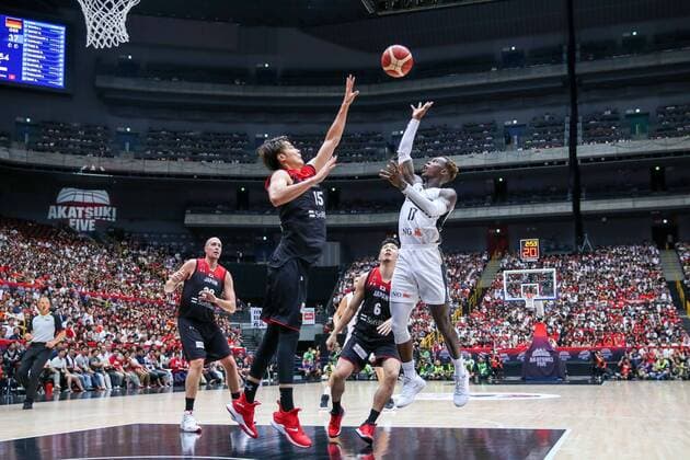 l r in duel, action, with Joji Takeuchi 15 Japan and Dennis Schroeder 17 Germany, Oklahoma City Thunder, NBA , Japan vs Germany, basketball, test match, FIBA World Cup 2019, 24 08 2019 Saitama Tokyo Japan Copyright: xkolbert-press MatthiasxStickelx