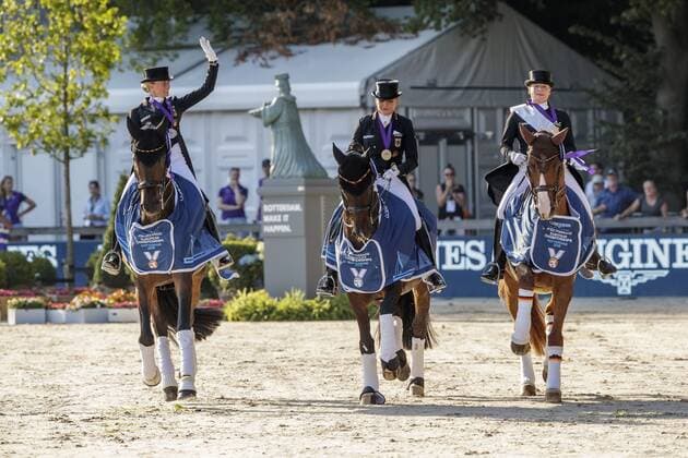Rotterdam European Championship Dressage, Show Jumping and Para Dressage 2019, VON BREDOW WERNDL Jessica GER , TSF Dalera BB, SCHNEIDER Dorothee GER , Showtime FRH, WERTH Isabell GER , Bella Rose 2 Rotterdam European Championship Dressage, Show Jumping and Para Dressage 2019 Medal ceremony Dressage Individual Longines FEI Dressage European Championship Grand Prix Freestyle Grand Prix Freestyle 24 August 2019 Â©