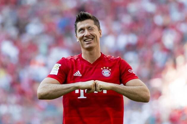 GER, 1 FBL, FC Bayern Muenchen vs. 1 FSV Mainz 05 31 08 2019, Allianz Arena, Muenchen, GER, 1 FBL, FC Bayern Muenchen vs. 1 FSV Mainz 05 , DFL regulations prohibit any use of photographs as image sequences and or quasi video, in the picture Jubel nach dem Tor zum 5 1 by Robert Lewandowski FCB 9 nordphotox xStraubmeier nph00004