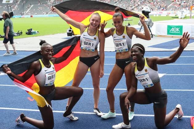 ISTAF Leichtathletik 2019 Berlin, Germany 01 September 2019 ISTAF Leichtathletik 2019 v left Lisa Marie Kwayie Neukoellner SF , Gina Lueckenkemper GER SCC Berlin , Tatjana Pinto GER LC Paderborn , Yasmin Kwadwo GER TSV Bayer 04 Leverkusen Copyright: xBEAUTIFULxSPORTS Footcornerx