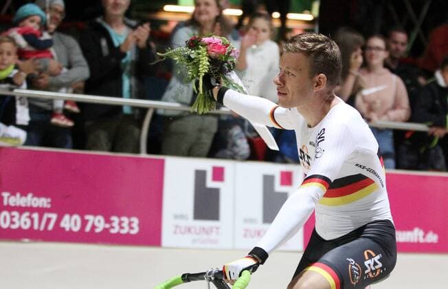 Steherrennen Erfurt Goldenes Rad 06 09 2019 , Erfurt, Radrennbahn Andreasried, Goldenes Rad von Erfurt, Steherrennen im Bild Christoph Schweizer Aachen will be third