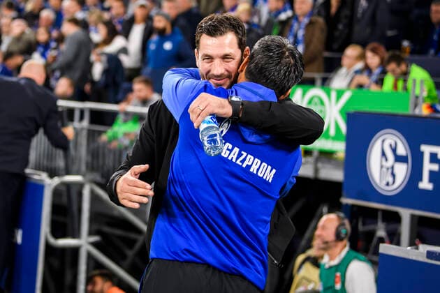 20 09 2019, xkvx, Football 1 Bundesliga, FC Schalke 04 1 FSV Mainz 05 emspor, v l Coach Sandro Schwarz 1 FSV Mainz 05 , Coach David Wagner S04 Schalke 04 DFL DFB REGULATIONS PROHIBIT ANY USE OF PHOTOGRAPHS as IMAGE SEQUENCES and or QUASI VIDEO Gelsenkirchen