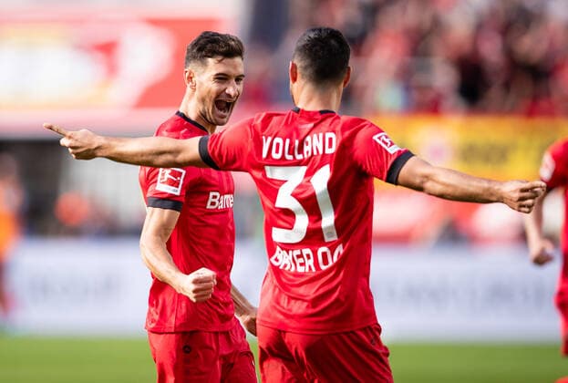 Leverkusen, 21 09 2018 Goal celebration Lucas Nicolas Alario Leverkusen Bayer Leverkusen Union Berlin