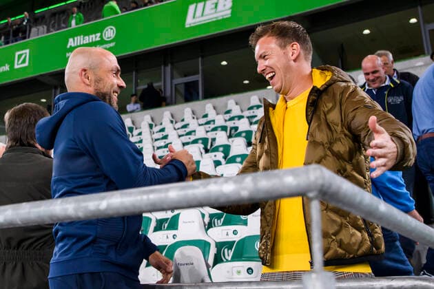 23 09 2019, xkvx, Football 1 Bundesliga, VfL Wolfsburg TSG 1899 Hoffenheim emspor, v l Coach Alfred Schreuder TSG 1899 Hoffenheim , Coach Julian Nagelsmann RB Leipzig DFL DFB REGULATIONS PROHIBIT ANY USE OF PHOTOGRAPHS as IMAGE SEQUENCES and or QUASI VIDEO Wolfsburg
