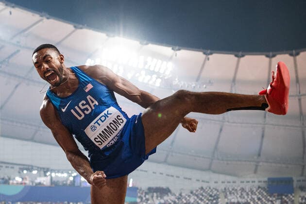 191003 Solomon Simmons of USA celebrates when competing in men s discus throw decathlon during day 7 of the IAAF World Athletics Championships on October 3, 2019 in Doha Photo Vegard Wivestad Grott BILDBYRAN kod VG 170407 bbeng athletics track field friidrott friidrett iaaf world athletics championships athletics world championship vm friidrotts vm friidretts vm tikamp tiokamp decathlon discus throw diskos diskus jubel usa,  Copyright: VEGARDxWIVESTADxGRoTT BB191003VG024