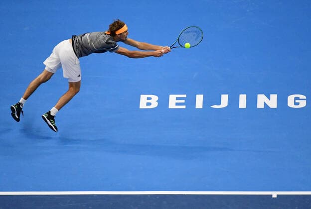 (191004) -- BEIJING, Oct. 4, 2019 -- Alexander Zverev of Germany returns the ball to Sam Querrey of the United States during the men s singles quarter final match at the 2019 China Open tennis tournament in Beijing, capital of China, Oct. 4, 2019. ) (SP)CHINA-BEIJING-TENNIS-CHINA OPEN-MEN S SINGELS (CN) ZhangxChenlin