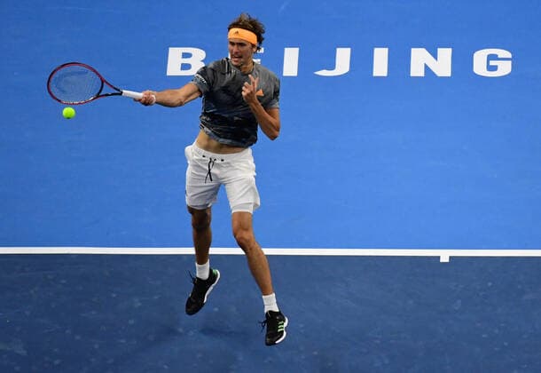 (191004) -- BEIJING, Oct. 4, 2019 -- Alexander Zverev of Germany returns the ball to Sam Querrey of the United States during the men s singles quarter final match at the 2019 China Open tennis tournament in Beijing, capital of China, Oct. 4, 2019. ) (SP)CHINA-BEIJING-TENNIS-CHINA OPEN-MEN S SINGELS (CN) ZhangxChenlin