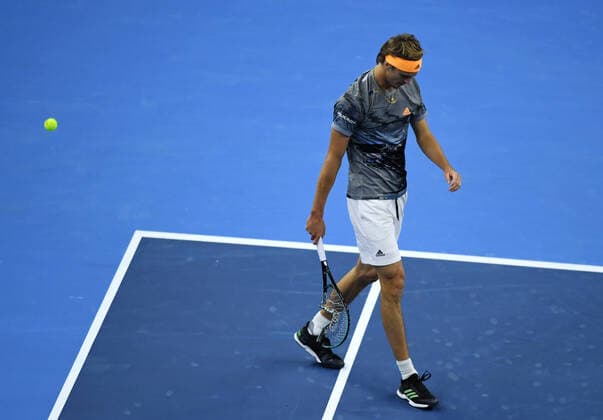 (191006) -- BEIJING, Oct. 6, 2019 -- Alexander Zverev of Germany reacts during the men s singles semifinal at 2019 China Open tennis tournament in Beijing, capital of China ,Oct. 5, 2019. ) (SP)CHINA-BEIJING-TENNIS-CHINA OPEN-SEMIFINAL-MEN S SINGLES(CN) LixYibo
