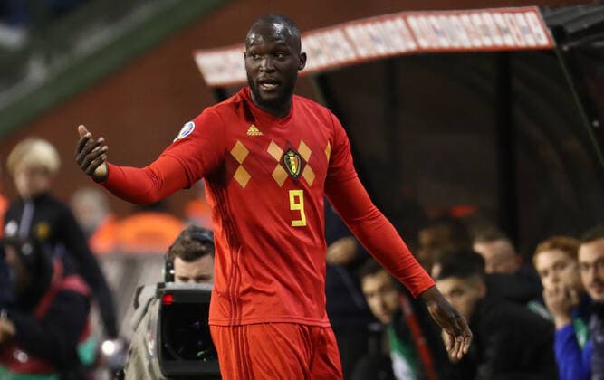Belgium s Romelu Lukaku gestures during a soccer game between Belgian national team, Nationalteam the Red Devils and San Marino, Thursday 10 October 2019 in Brussels, match 7 10 in the qualifications for the UEFA EURO, EM, Europameisterschaft,Fussball 2020 tournament. VIRGINIExLEFOUR  x05684349x