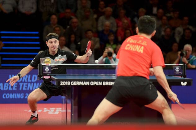 Table tennis German Open 2019 on 12 10 2019 in the ÖVB Arene in Bremen Timo Boll, left in the quarter finals against Fan Zhendong CHN xJFx
