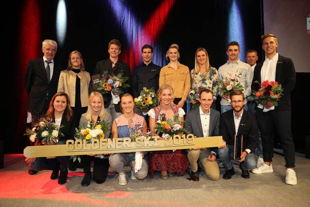 DSV clothing with Golden Ski Award Golden Ski Award The winners of the DSV from all disciplines Laupheim Germany Kässbohrer Headquarters