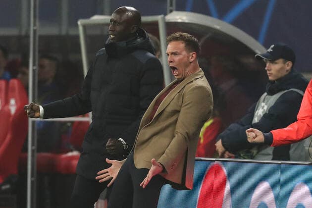Coach Julian Nagelsmann RB Leipzig is happy about the 2 1 of Marcel Sabitzer RB Leipzig Group G Group Phase Champions League Season 2019 2020 Lawnball Leipzig vs. FC Zenit St Petersburg in the Red Bull Arena in Leipzig Football,Germany,23 10 2019