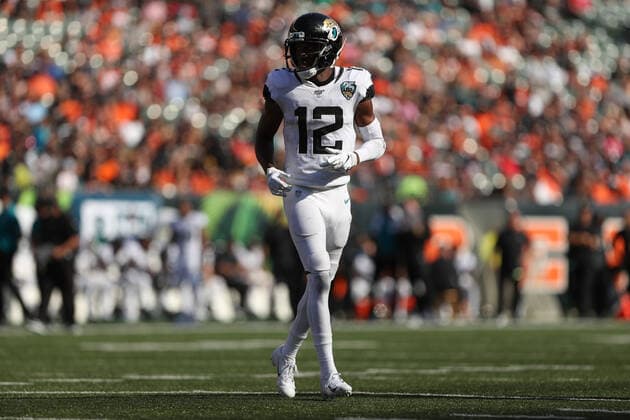 CINCINNATI, OH - OCTOBER 20: Jacksonville Jaguars wide receiver Dede Westbrook (12) lines up for a play during the game against the Jacksonville Jaguars and the Cincinnati Bengals on October 20th 2019, at Paul Brown Stadium in Cincinnati, OH. (Photo by Ian Johnson Icon Sportswire) NFL, American Football Herren, USA OCT 20 Jaguars at Bengals Icon191020084