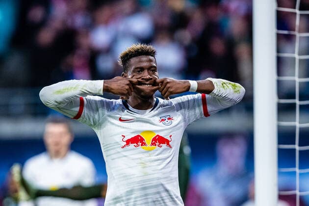 Nordi Mukiele 22 RB Leipzig to 7 0 during the season 2019 2020 in the 1 Soccer Bundesliga Men on 10 game day between RB Leipzig and FSV Mainz 05 in the Red Bull Arena on 2 November 2019 in Leipzig, Saxony Saxony , Germany Germany DFL REGULATIONS PROHIBIT ANY USE OF PHOTOGRAPHS AS IMAGE SEQUENCES AND OR QUASI VIDEO