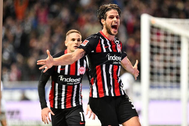 Football 1 Bundesliga 10 Matchday Eintracht Frankfurt FC Bayern Munich on 02 11 2019 in the Commerzbank Arena in Frankfurt Goal celebration to 5 1 by Goncalo Paciencia Frankfurt DFL regulations prohibit any use of photographs as image sequences and or quasi video xJKx