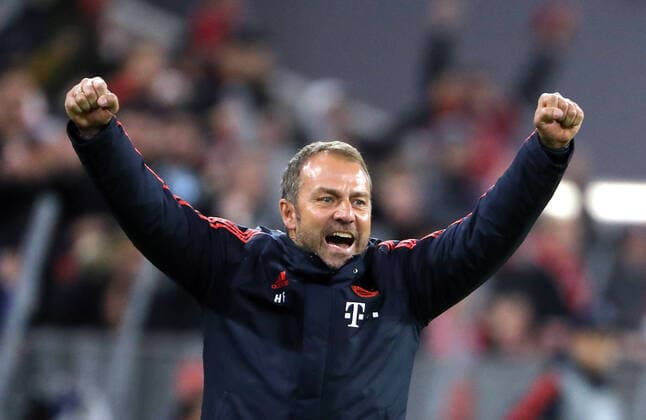 Football Champions League FC Bayern Olympiacos FC 2 0 Jubel at the new FC Bayern coach Hansi Flick after the 2 0 Munich Germany Allianz Arena