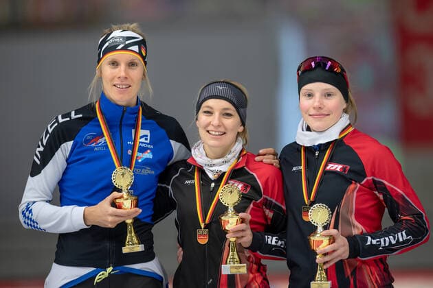 ICE FAST RUN Roxanne DUFTER, Michelle UHRIG and Lea Sophie SCHOLZ on 09 11 2019 during the International German Championship Speed Skating Single Course 1000m Max Aicher Arena, Inzell, Bavaria, Germany Photo ERNST WUKITS