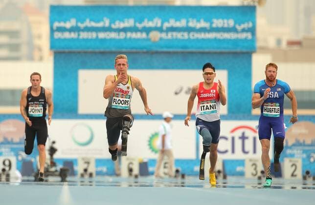 Dubai 2019 World Para Athletics Championships United Arab Emirates, 10 11 2019 Johannes Floors GER runs new world record over 100m during the World Para Athletics Championships on 10 11 2019 at the Club for People of Determination in Dubai United Arab Emirates Copyright: xBEAUTIFULxSPORTS MarcusxHartmannx