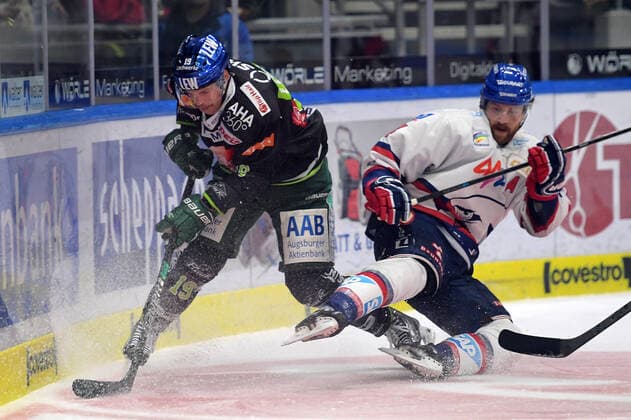 15 11 2019, xemx, ice hockey DEL, Augsburg Panther Adler Mannheim emspor, v l Drew Leblanc Augsburg Panther 19 and z84 duel, fight, tackle Augsburg