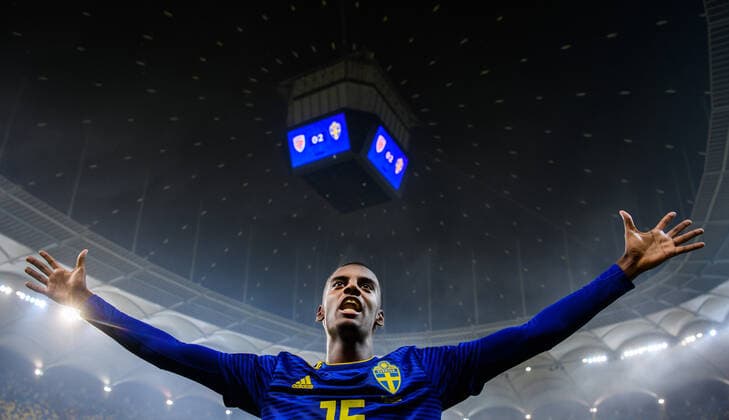 191115 Alexander Isak of Sweden celebrates after the UEFA Euro Qualifier football match between Romania and Sweden on November 15, 2019 in Bucharest Photo Petter Arvidson BILDBYRAN code PA 88076 BBENG football soccer soccer football UEFA Euro Qualifier international team Sweden Sweden A Sweden Romania Romania Bucharest cheers,  Copyright: PETTERxARVIDSON BB191115PA132