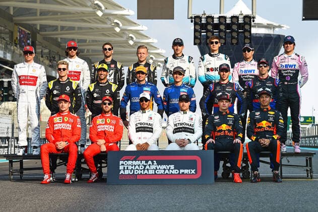 01 12 2019, xekx, Motorsport FIA, Formula 1 Abu Dhabi Grand Prix Race 2019 emspor, end-of-season photo 2019 all Formula 1 drivers 2019 DFL DFB REGULATIONS PROHIBIT ANY USE OF PHOTOGRAPHS as IMAGE SEQUENCES and or QUASI VIDEO Abu Dhabi eel-fotografie Eberhard Krieger