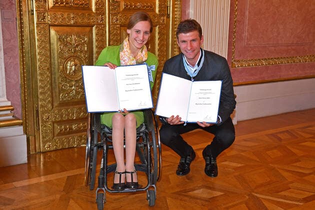 Anna SCHAFFELHUBER and Thomas MUELLER MÜLLER,Bayern Muenchen with the award certificates Bavarian Order of Merit at the Prince Carl Palais in Munich on 03 12 2019,