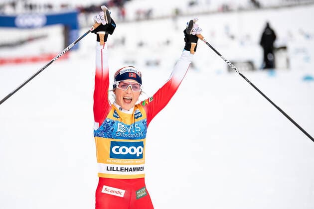 191207 Therese Johaug of Norway celebrates after the women s skiathlon during the FIS Cross Country World Cup on December 7, 2019 in Lillehammer Photo Mathias Bergeld BILDBYRAN Cop 200 bbeng skidor cross country skiing langrenn world cup world cup 2019 2020 skiathlon dam damer women norge jubel,  Copyright: MATHIASxBERGELD BB191207MB033