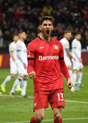 Soccer, 1 BL season 2019 2020, Bayer 04 Leverkusen vs. FC Schalke 04, 07 12 2019, Veltinsarena Bayarena Leverkusen, Lucas Alario, goal celebration Bayer 04 Leverkusen, action, single picture,