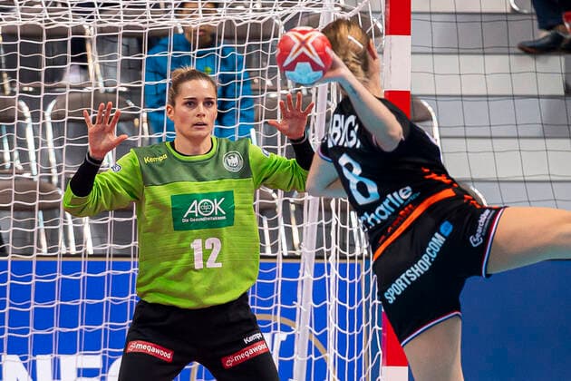 Handball, Women WM 2019, Main Round, Group 1, 6 Matchday , Netherlands Germany v li Torhueterin Dinah Eckerle Germany SG BBM Bietigheim , Lois Abbingh Netherlands Kumamoto Aqua Dome Kumamoto Japan