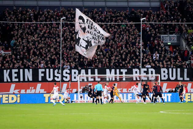 FANS Fortuna banner against Red Bull DFL football Bundesliga season 2019 2020 game Fortuna Duesseldorf RB Leipzig 0 3 on 14 12 2019 in Duesseldorf