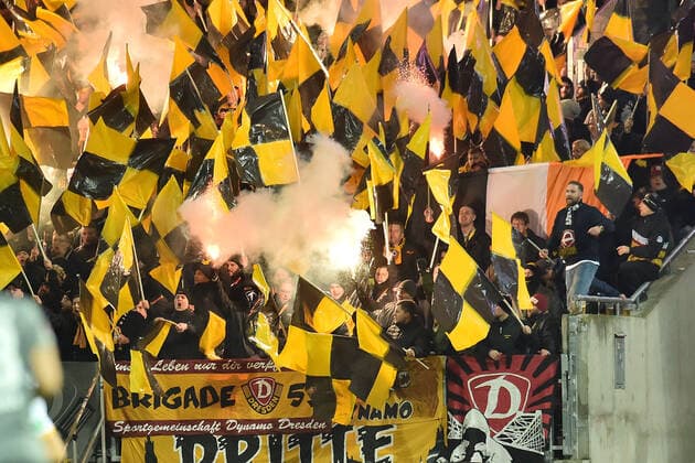 Football 2 Bundesliga 18 Matchday 1 FC Nürnberg Dynamo Dresden on 15 12 2019 in the Max Morlock Stadium in Nuremberg Fans from Dresden light Bengalese fire MT