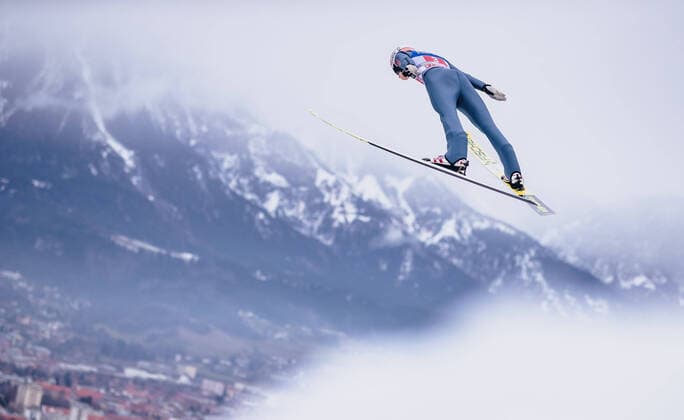 04 01 2020, Bergisel Ski Jump, Innsbruck, AUT, FIS World Cup Ski Jump, Four Hills Tournament, Innsbruck, scoring round, in the picture Karl Geiger GER Karl Geiger of Germany during his Competition Jump for the Four Hills Tournament of FIS Ski Jumping World Cup at Bergisel Ski Jump in Innsbruck, Austria on 2020 01 04 Innsbruck  EP_fei