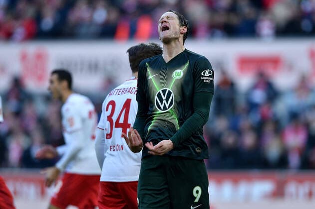 Football 1 Bundesliga 18 Matchday 1 FC Köln VfL Wolfsburg on 18 01 2020 at the RheinEnergieStadion in Cologne Wout Weghorst Wolfsburg DFL regulations prohibit any use of photographs as image sequences and or quasi video xHDx