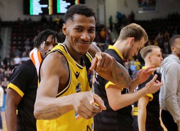 BAU 19 01 2020 Ludwigsburg Basketball MHP Riesen Ludwigsburg vs. Bayern Munich, Thomas Wimbush II MHP is happy about the victory