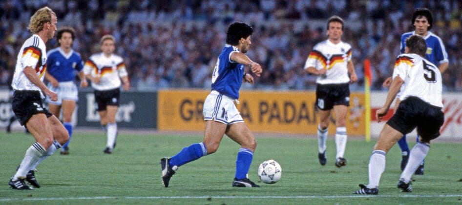 Germany Argentina Italy, Rome, 08 07 1990, Football, FIFA World Cup 1990 in Italy, Final, DFB Germany Argentina 1 0 v l Andreas Brehme Germany , Diego Maradona Argentina , Klaus Augenthaler Germany