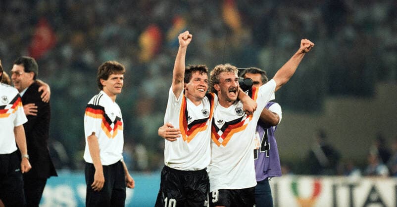 Germany Argentina Italy, Rome, 08 07 1990, Football, FIFA World Cup 1990 in Italy, Final, DFB Germany Argentina 1 0 v l Lothar Matthäus, Rudi Völler both Germany